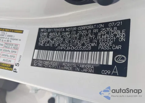 2021 Lexus Ux 250H из США, поврежденный, VIN JTHP9JBH0M2053528